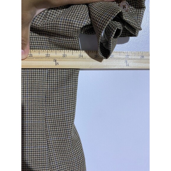 Ralph Lauren Blazer Mens 44L Tan Houndstooth Silk Wool Windowpane Plaid Office - Picture 12 of 15